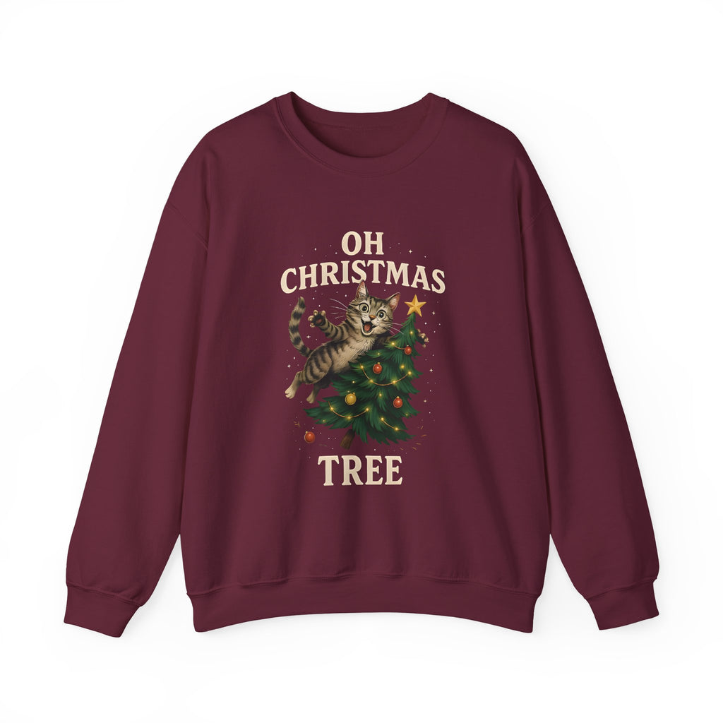 Oh Christmas Tree Cat Sweatshirt – Funny Holiday Crewneck for Cat Lovers