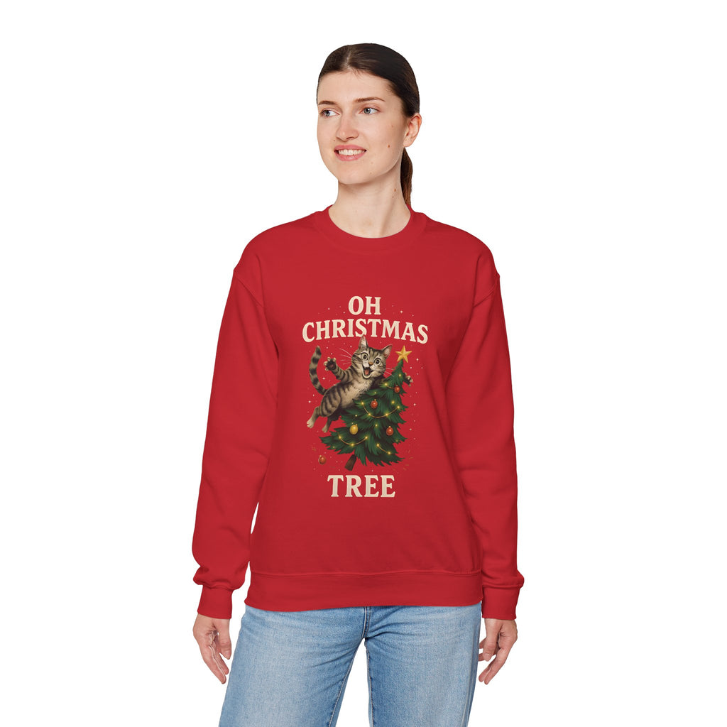 Oh Christmas Tree Cat Sweatshirt – Funny Holiday Crewneck for Cat Lovers
