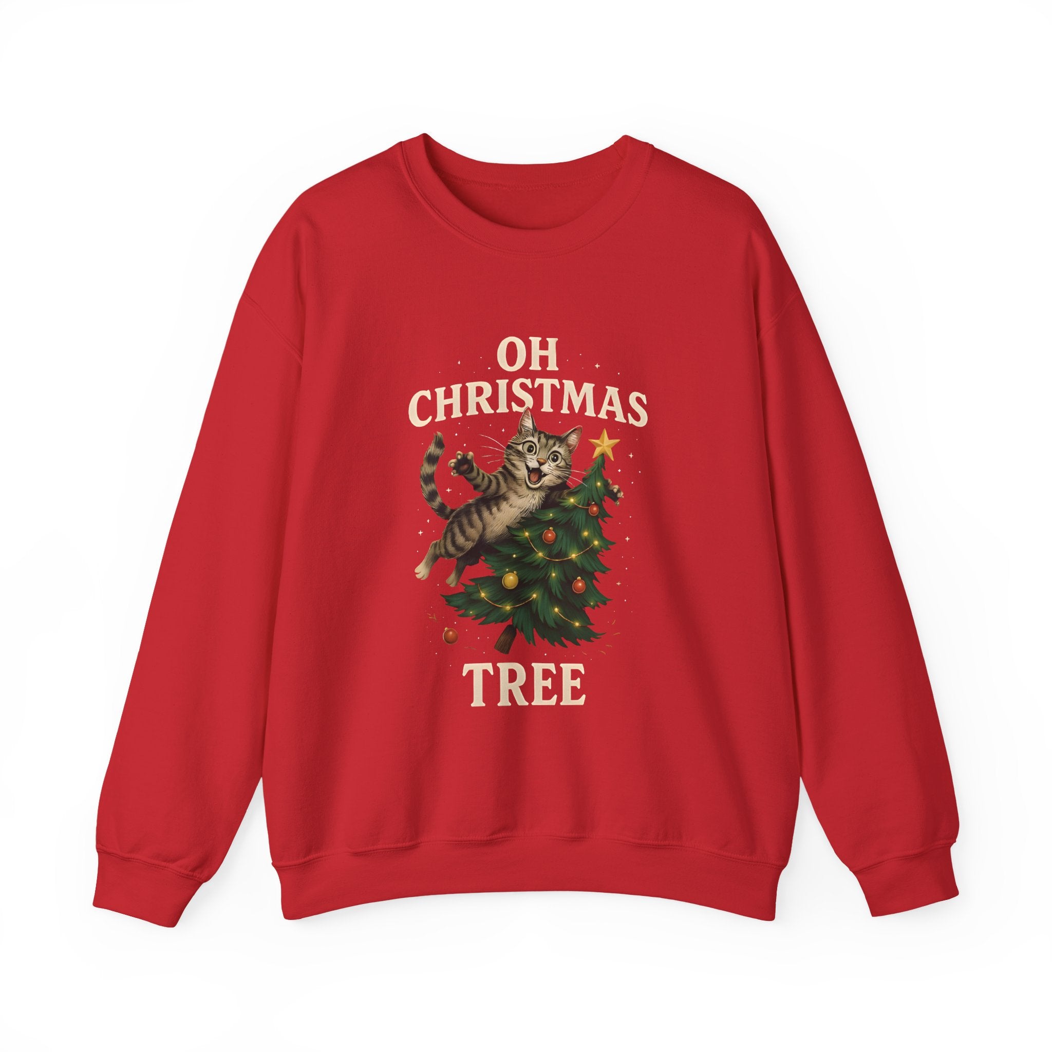 Oh Christmas Tree Cat Sweatshirt – Funny Holiday Crewneck for Cat Lovers