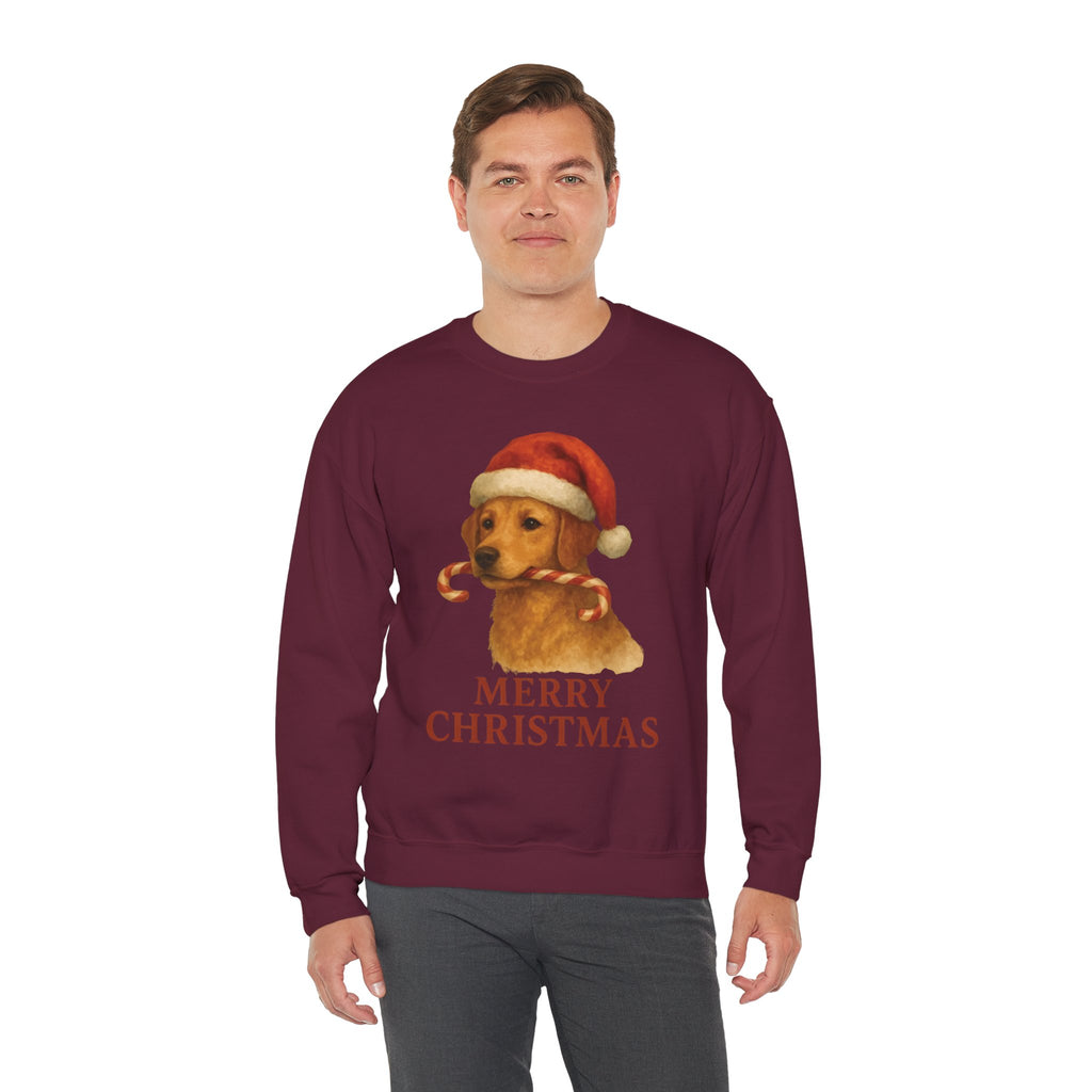 Christmas Puppy Crewneck Sweatshirt — 'Merry Christmas' Holiday Dog Sweatshirt