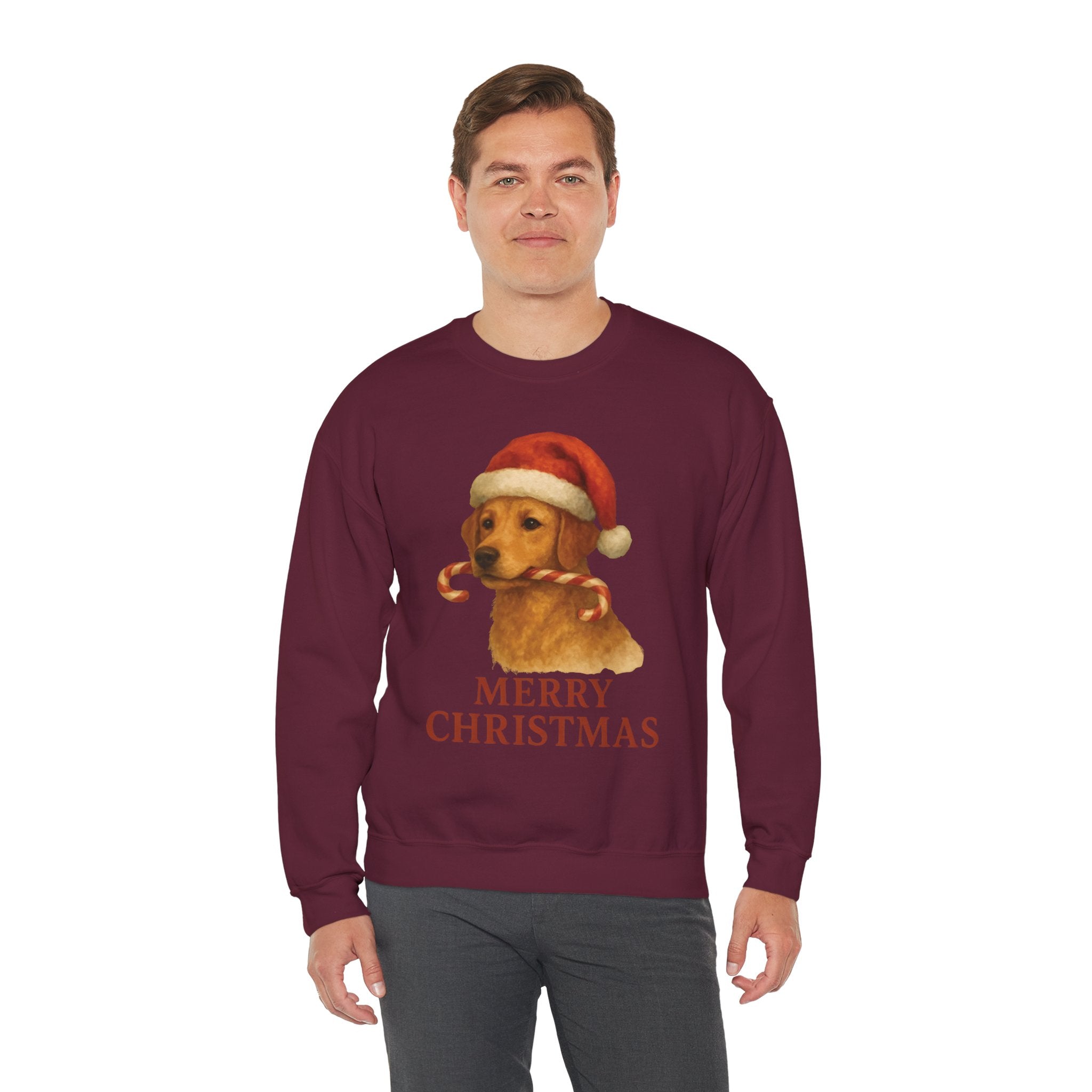 Christmas Puppy Crewneck Sweatshirt — 'Merry Christmas' Holiday Dog Sweatshirt