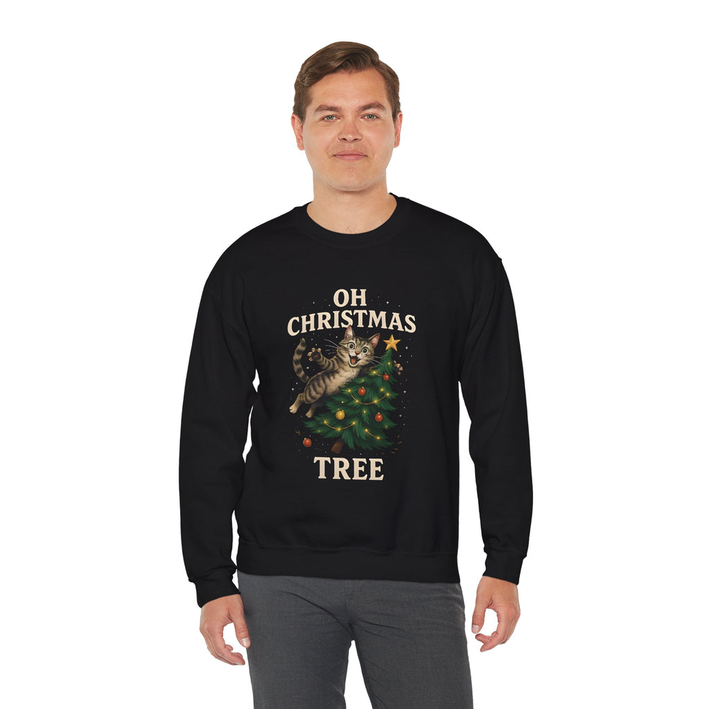 Oh Christmas Tree Cat Sweatshirt – Funny Holiday Crewneck for Cat Lovers