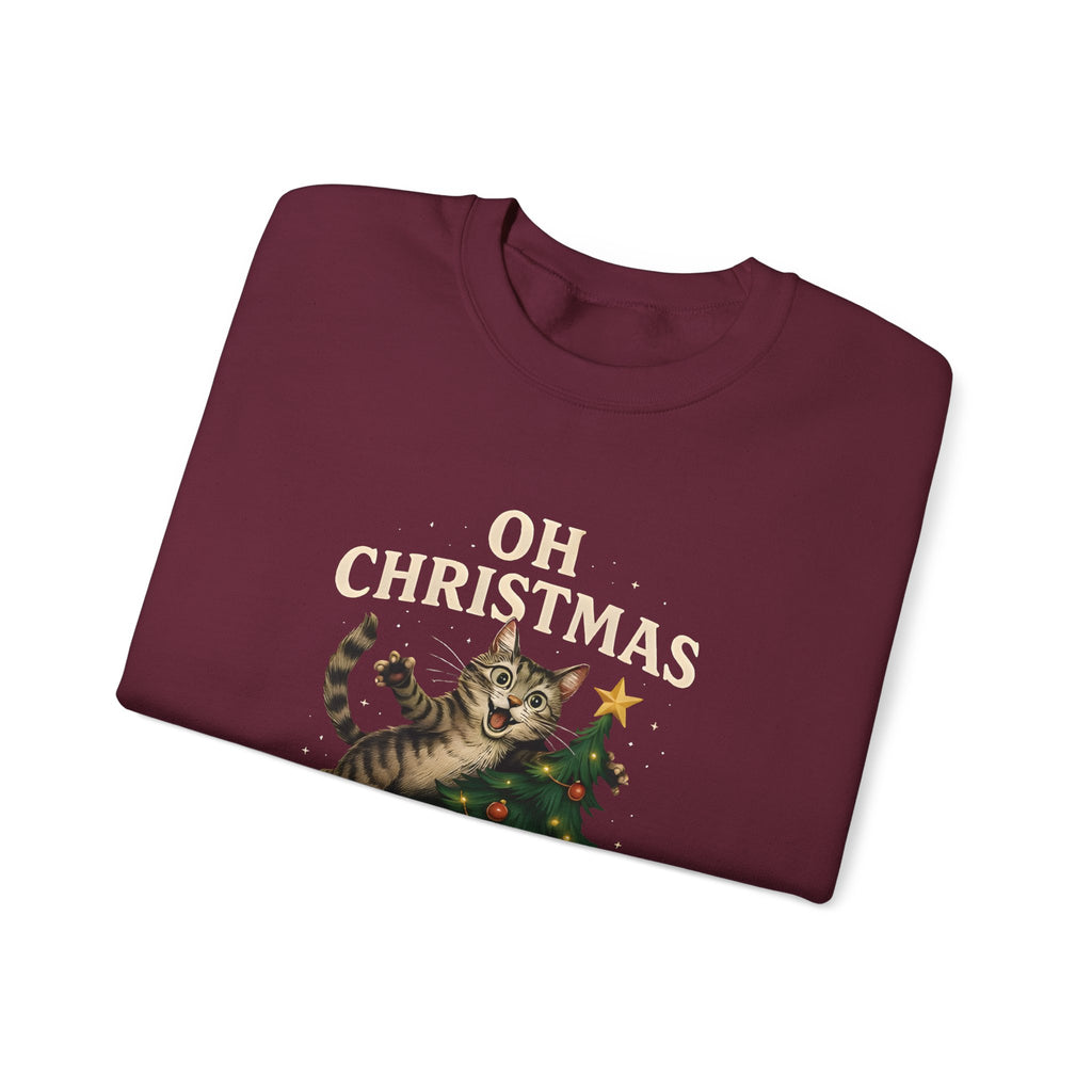 Oh Christmas Tree Cat Sweatshirt – Funny Holiday Crewneck for Cat Lovers