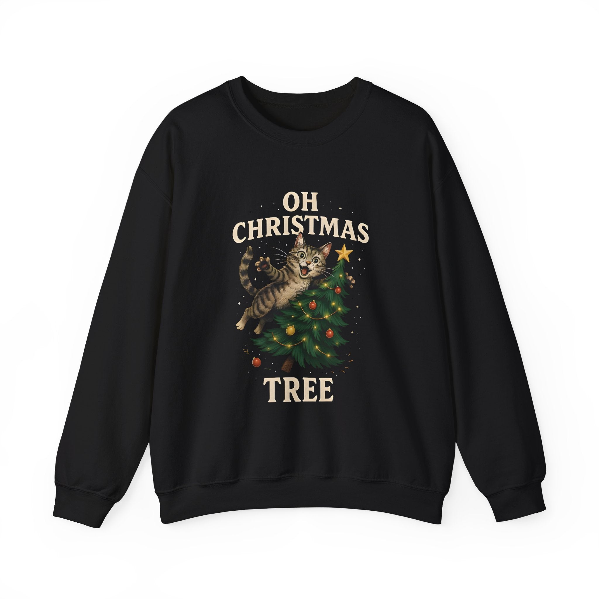 Oh Christmas Tree Cat Sweatshirt – Funny Holiday Crewneck for Cat Lovers
