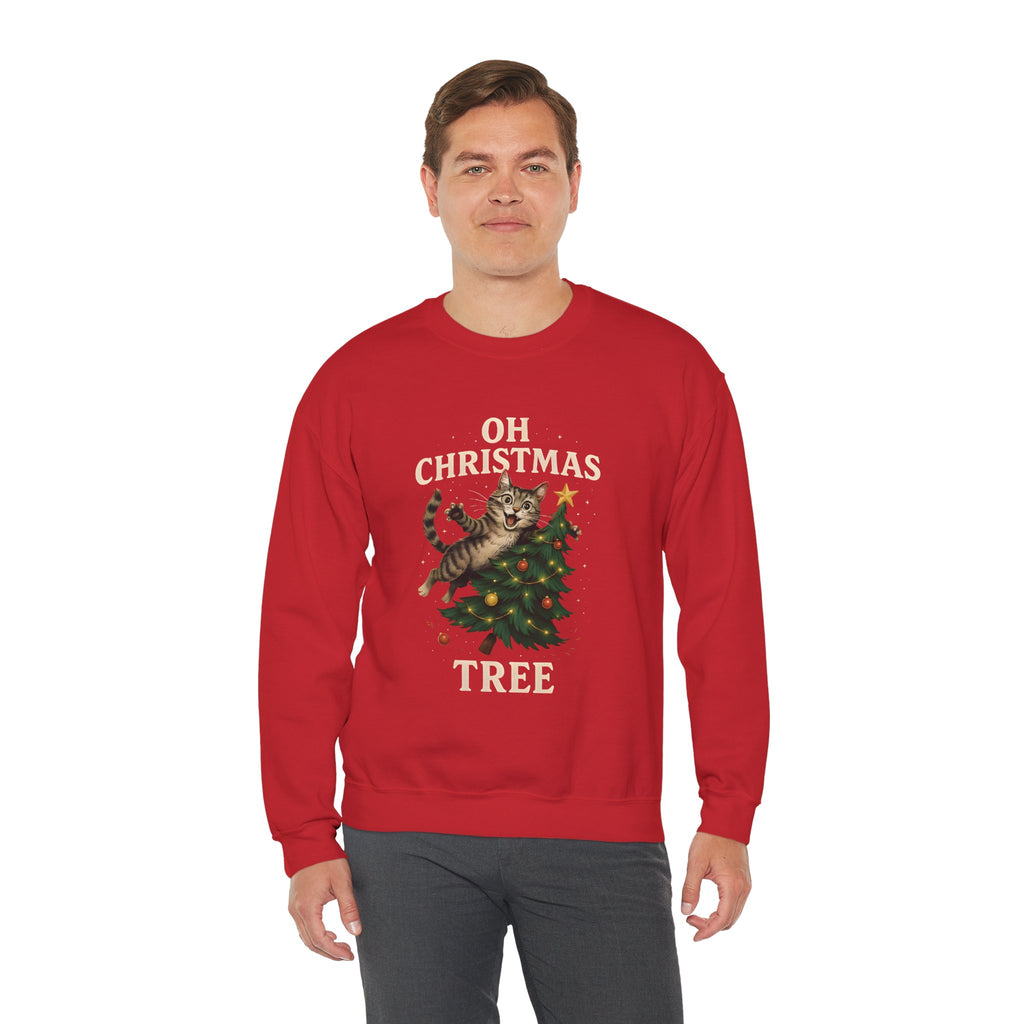 Oh Christmas Tree Cat Sweatshirt – Funny Holiday Crewneck for Cat Lovers