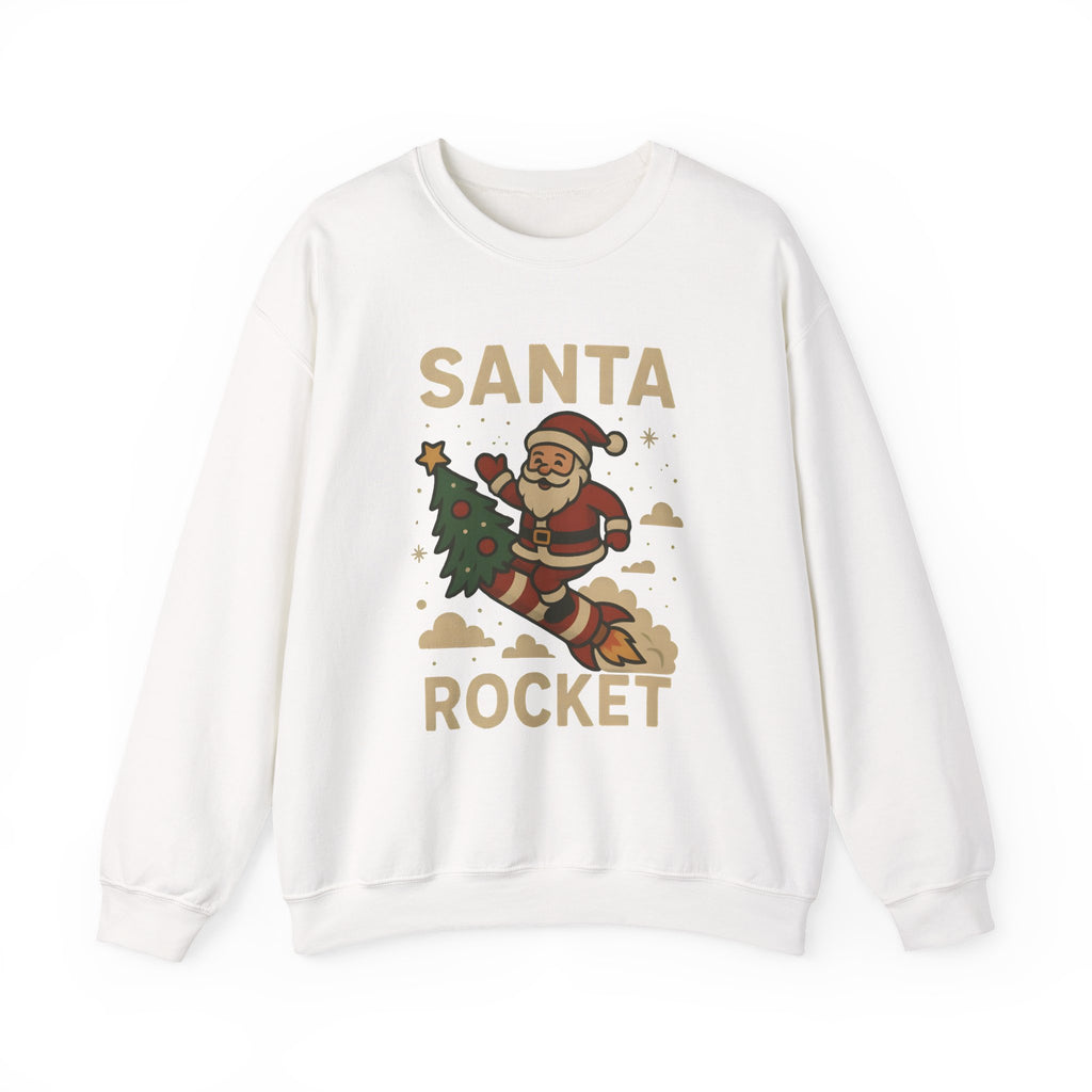 Santa Rocket Sweatshirt — Retro Christmas Santa on Rocket with 'SANTA ROCKET' Text