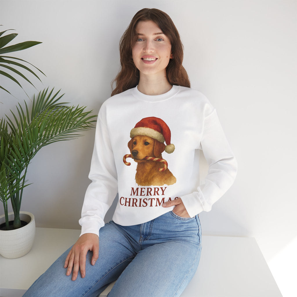 Christmas Puppy Crewneck Sweatshirt — 'Merry Christmas' Holiday Dog Sweatshirt