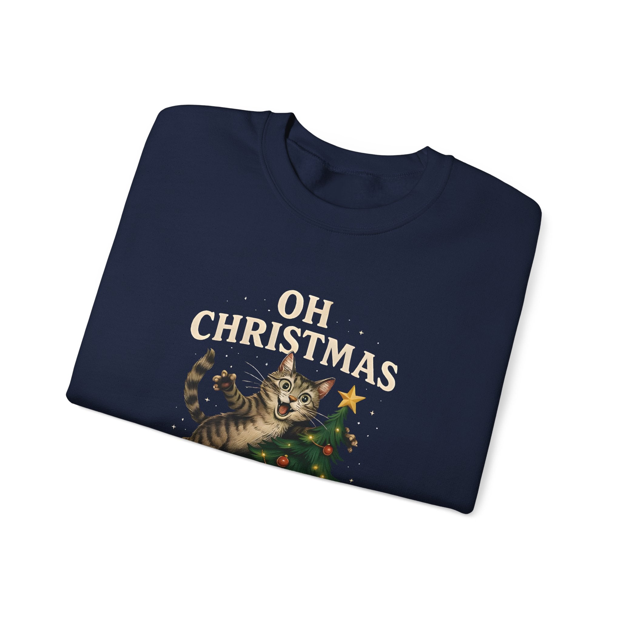 Oh Christmas Tree Cat Sweatshirt – Funny Holiday Crewneck for Cat Lovers