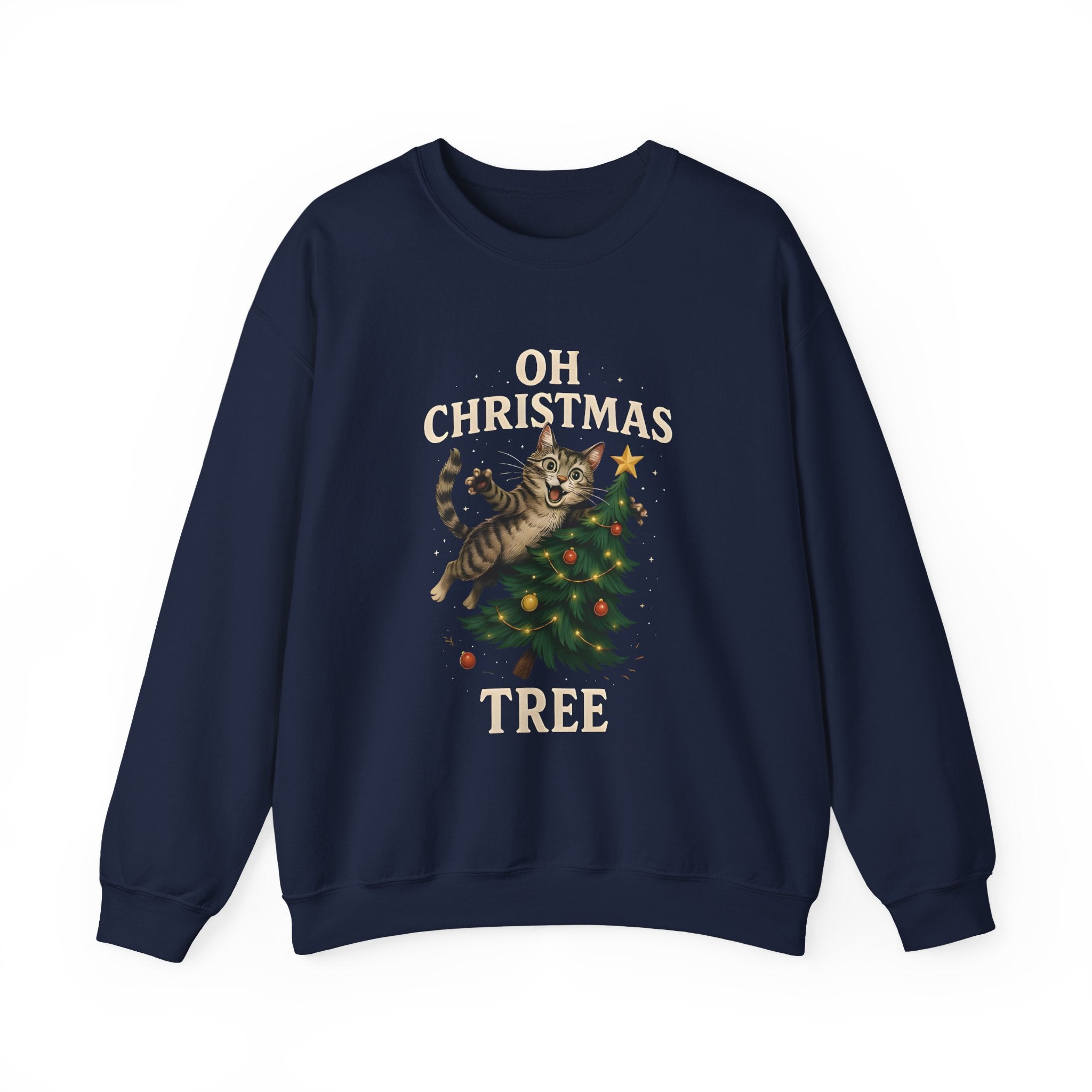 Oh Christmas Tree Cat Sweatshirt – Funny Holiday Crewneck for Cat Lovers