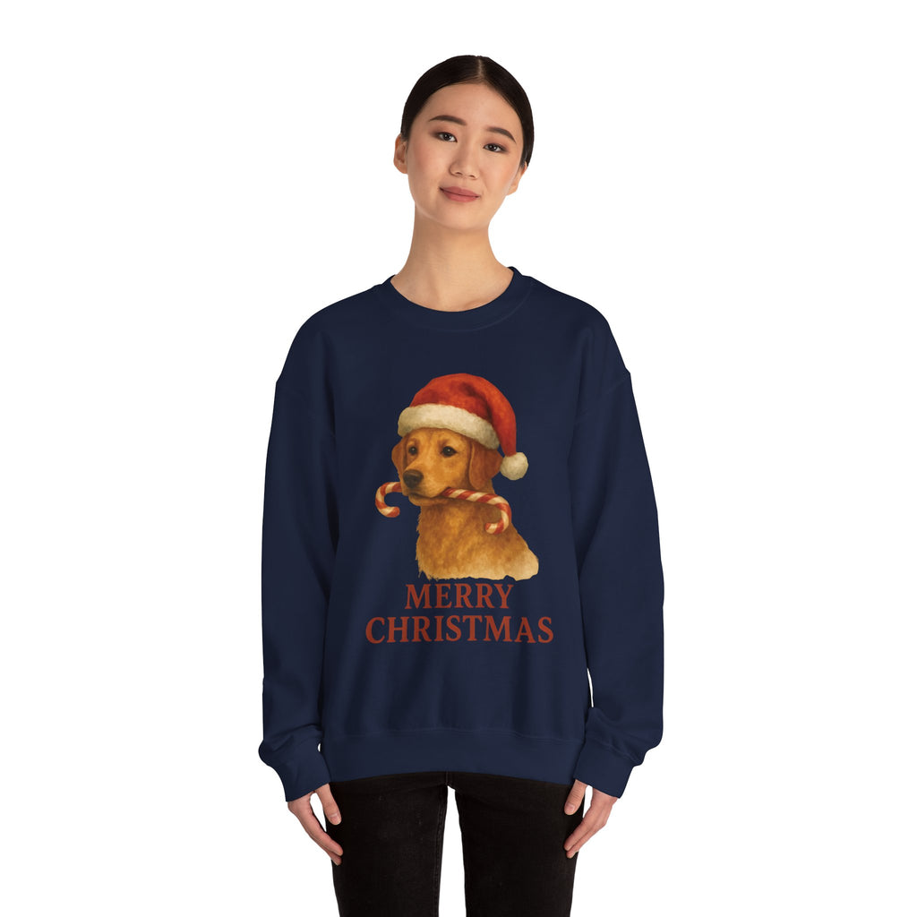 Christmas Puppy Crewneck Sweatshirt — 'Merry Christmas' Holiday Dog Sweatshirt