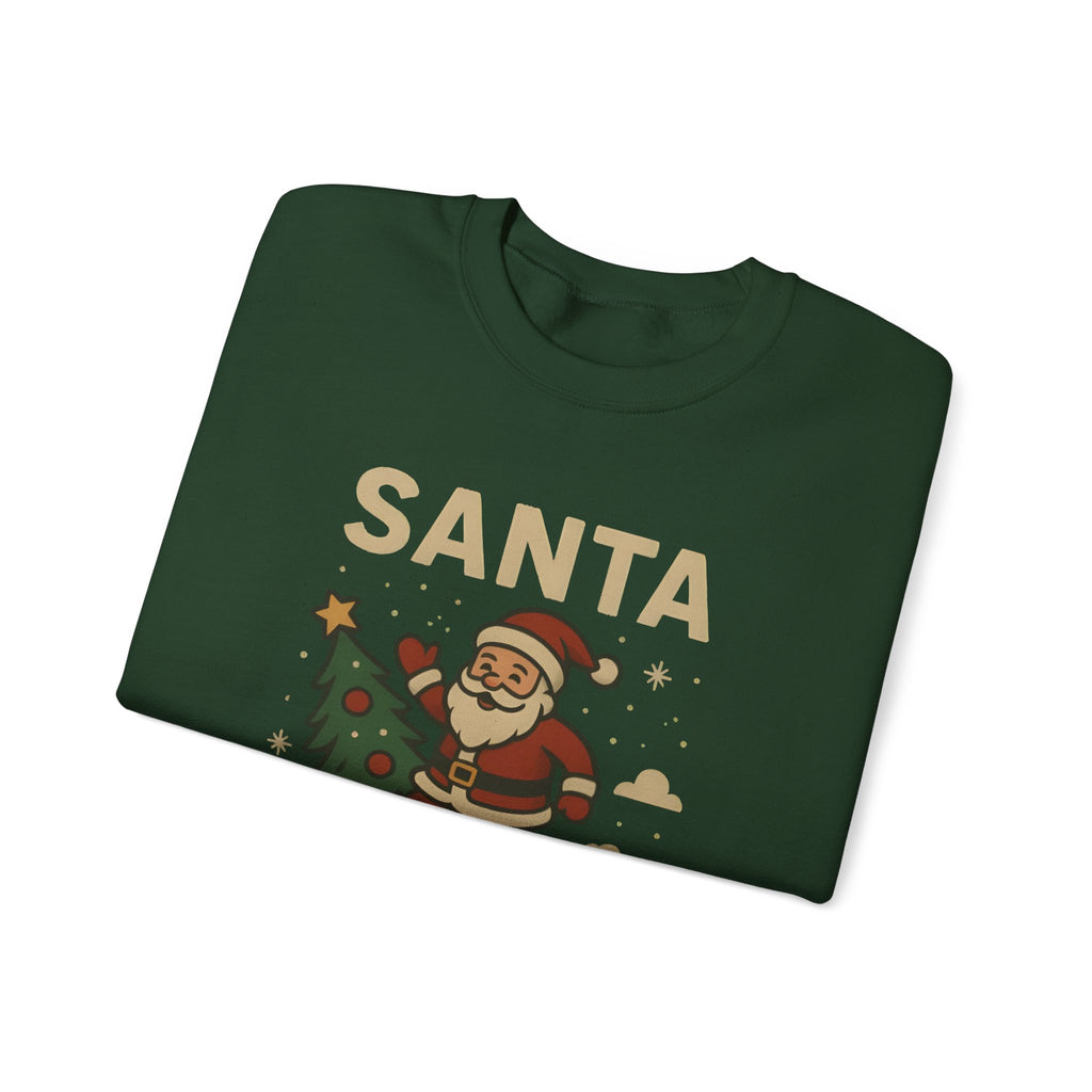 Santa Rocket Sweatshirt — Retro Christmas Santa on Rocket with 'SANTA ROCKET' Text