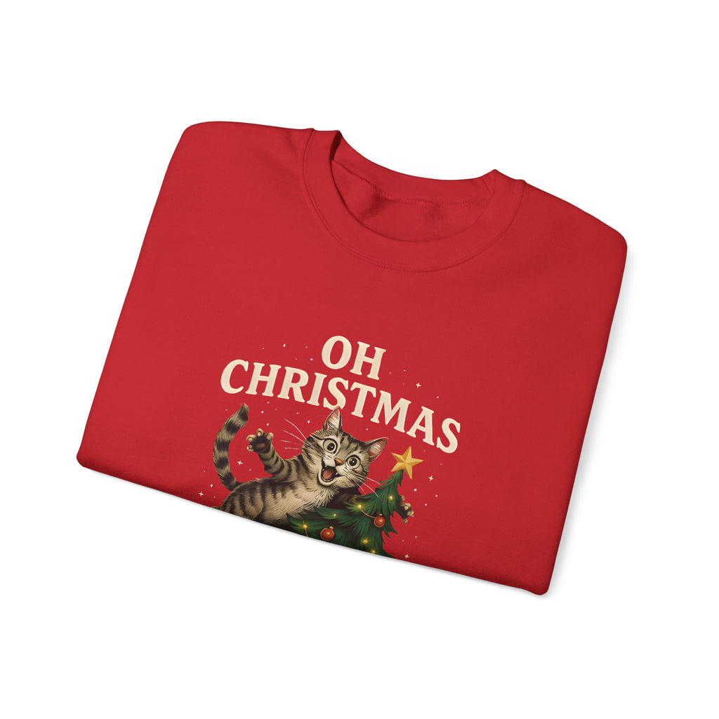 Oh Christmas Tree Cat Sweatshirt – Funny Holiday Crewneck for Cat Lovers