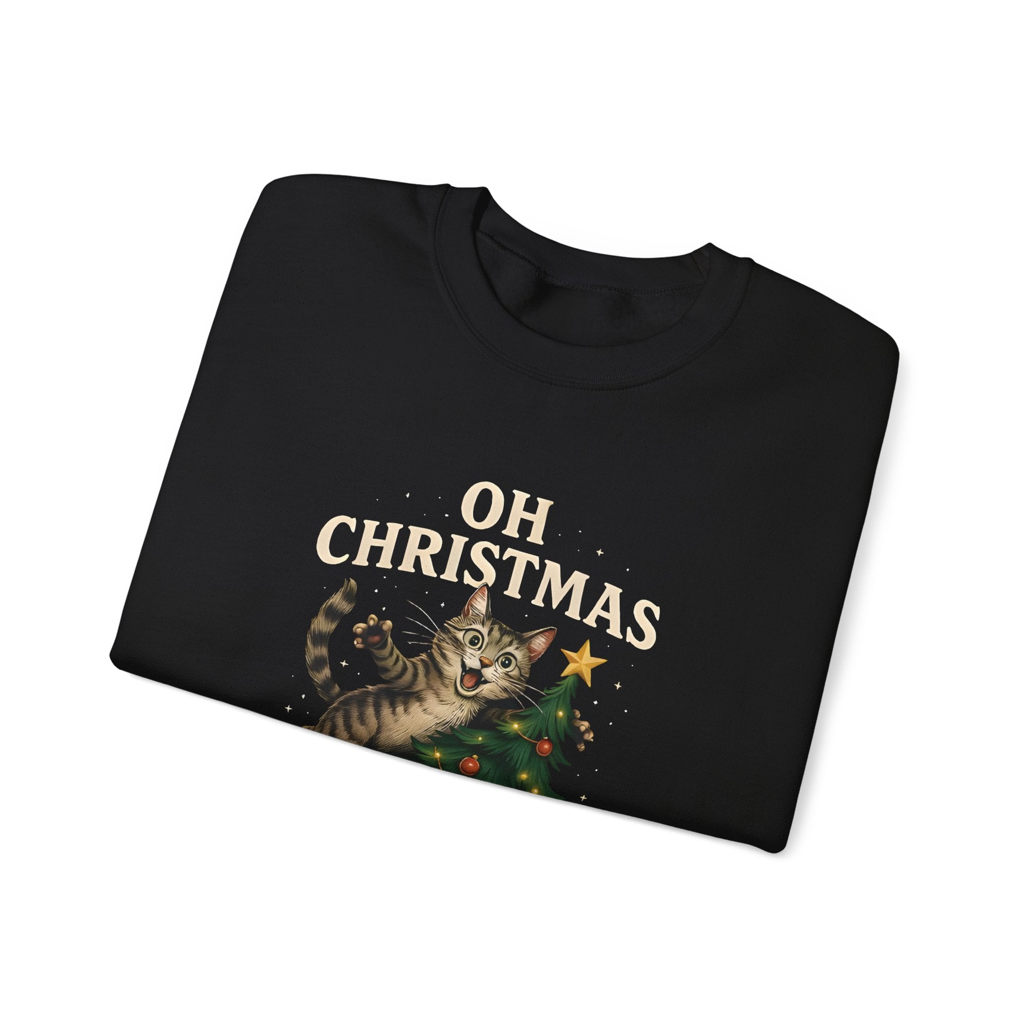 Oh Christmas Tree Cat Sweatshirt – Funny Holiday Crewneck for Cat Lovers