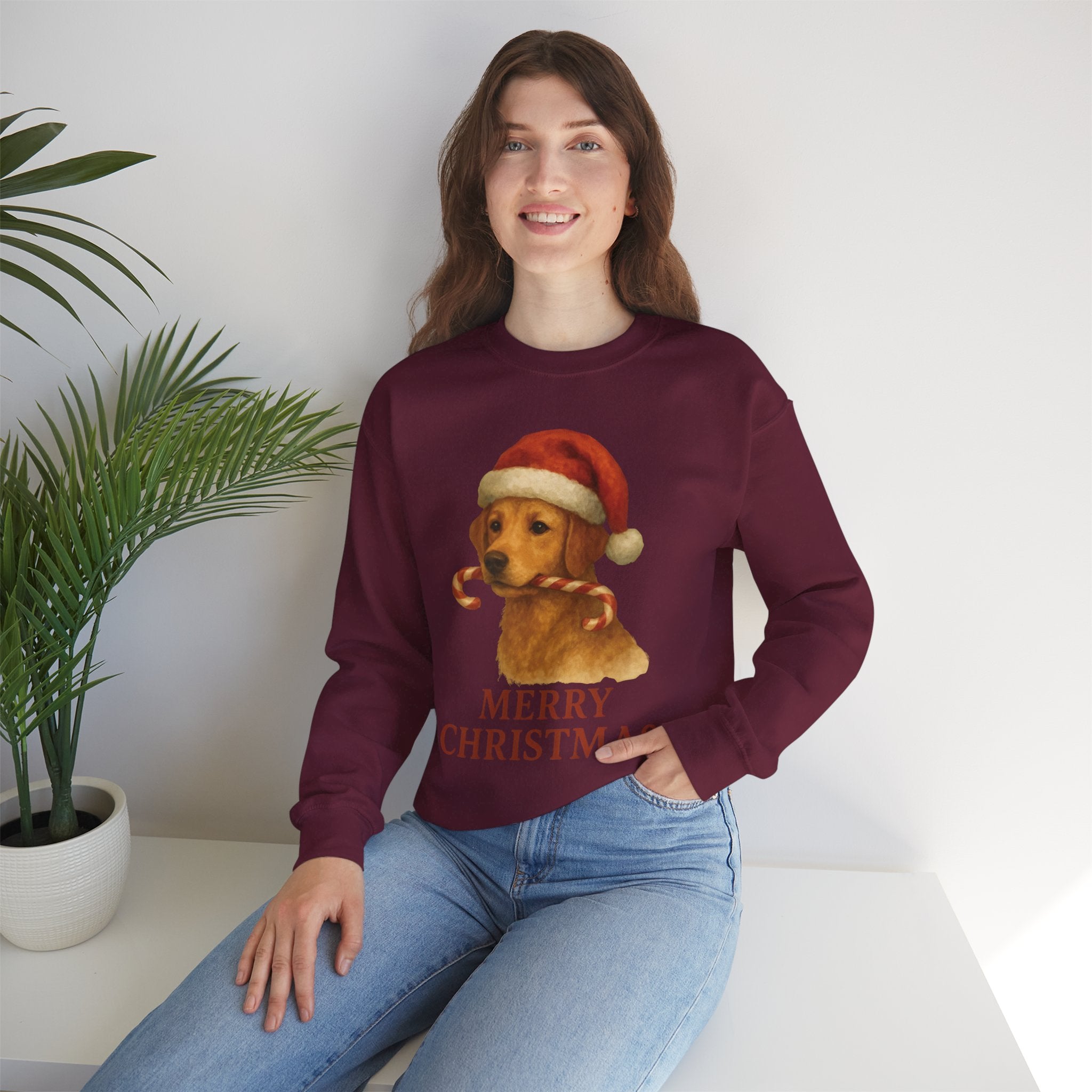 Christmas Puppy Crewneck Sweatshirt — 'Merry Christmas' Holiday Dog Sweatshirt